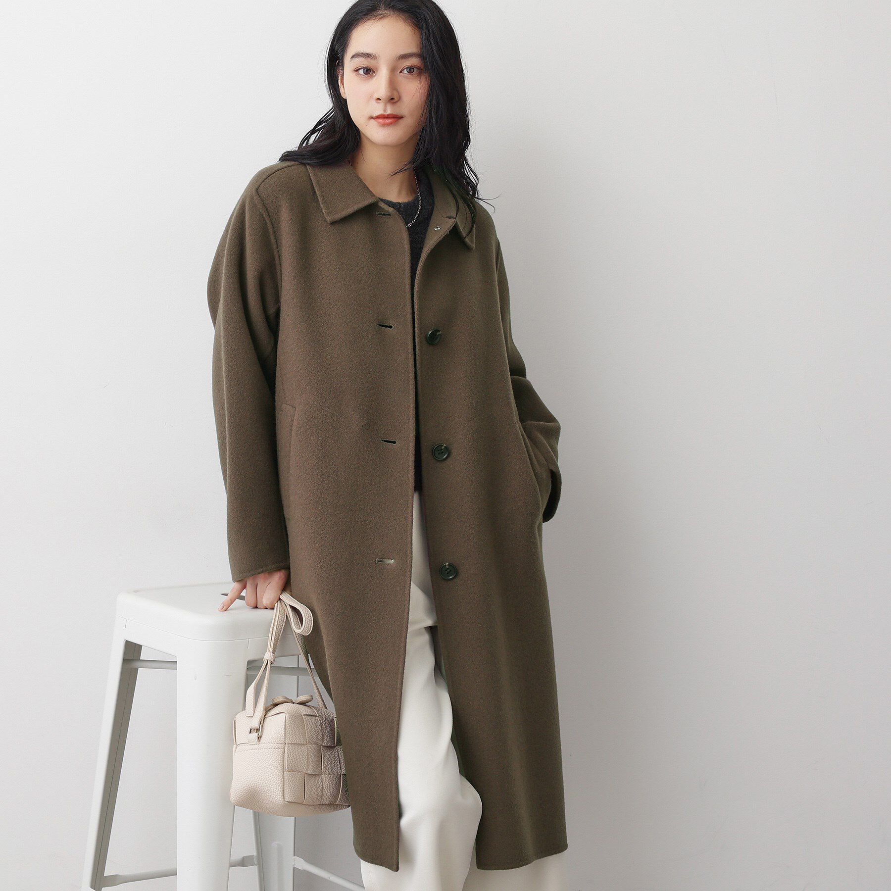 Dessin「【洗える】ウール混リバーメルトンロングコート」|ステンカラーコート|ブラウン(043)