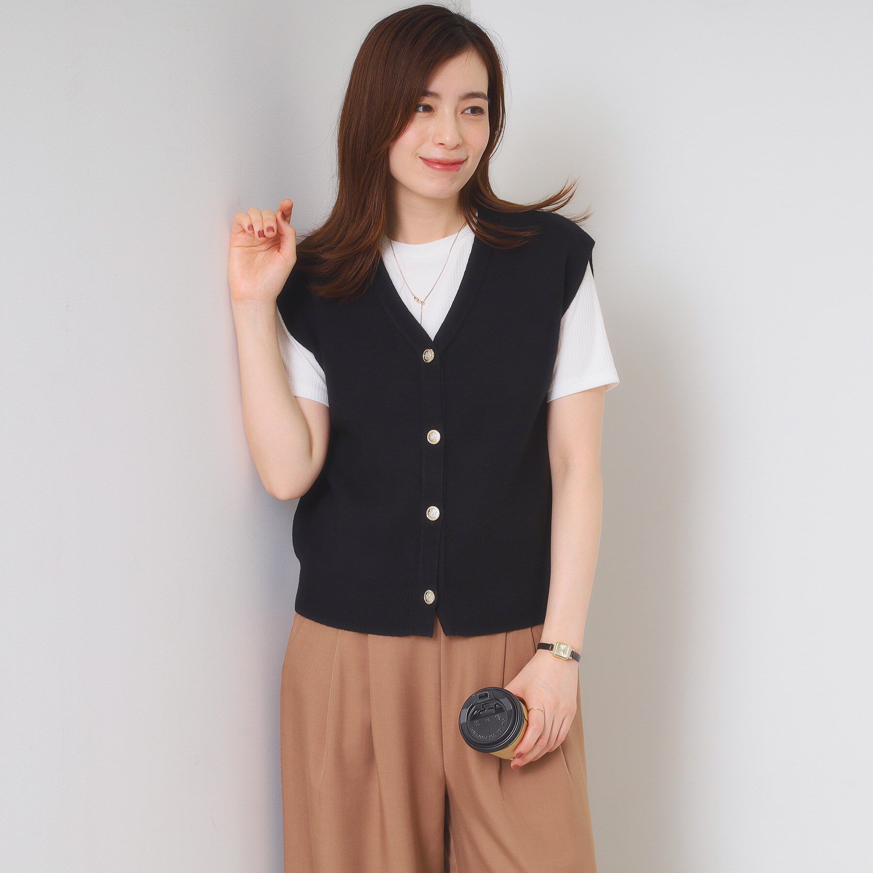 ITS&rsquo;DEMO「【手洗い可】Vネックニットジレ」|ニット・セーター|ブラック(019)