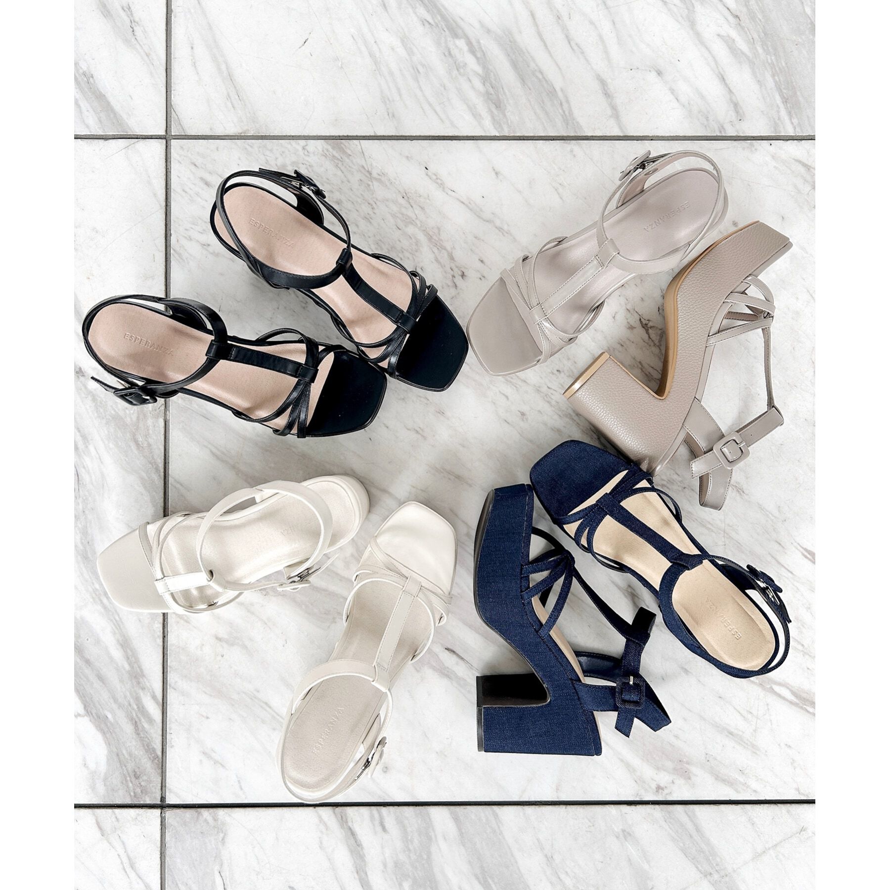 ESPERANZA「Tストラップチャンキーヒールサンダル 24SS」|サンダル|