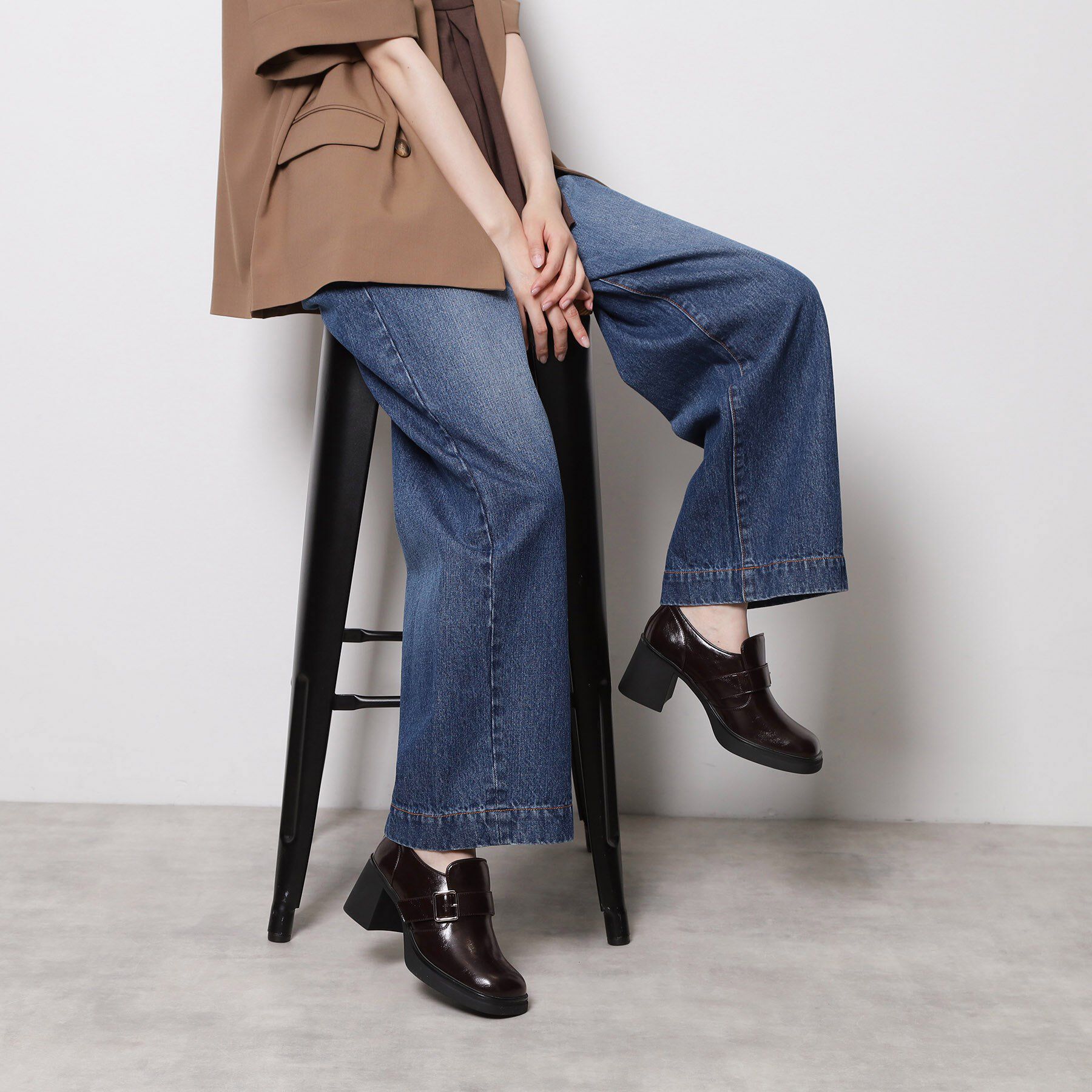 ESPERANZA「スクエアトゥベルトアンクルローファー」|パンプス|