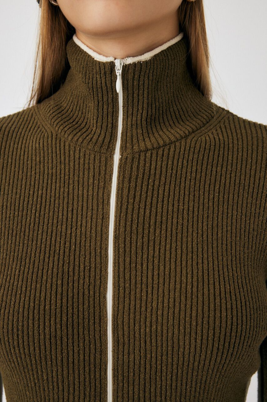 MOUSSY「BI COLOR ZIP UP RIB ニット」|ニット・セーター|