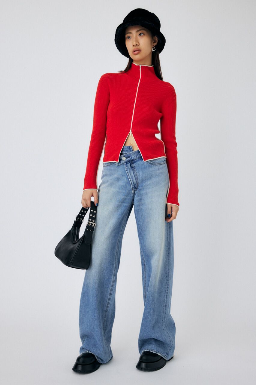 MOUSSY「BI COLOR ZIP UP RIB ニット」|ニット・セーター|