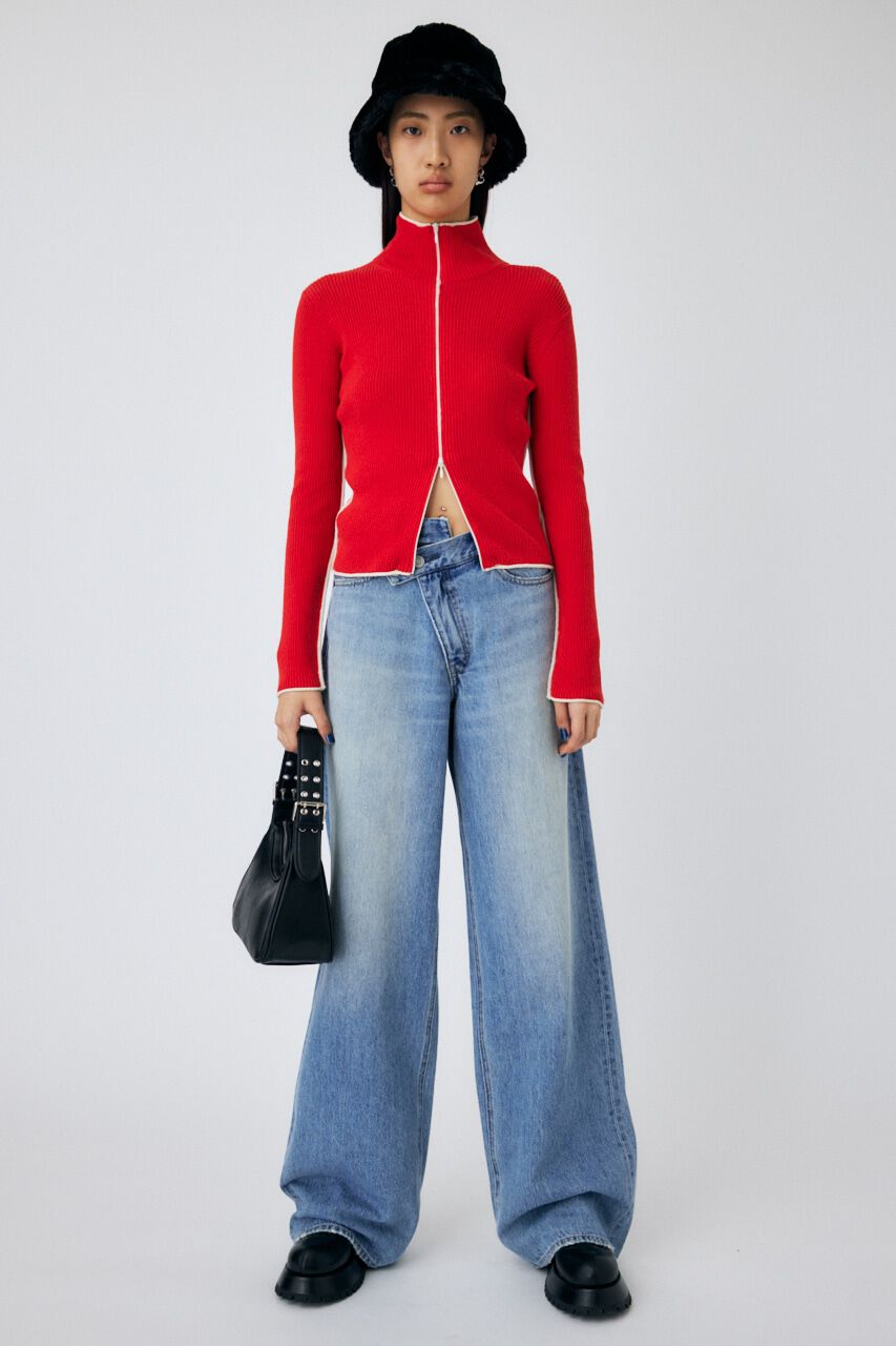 MOUSSY「BI COLOR ZIP UP RIB ニット」|ニット・セーター|