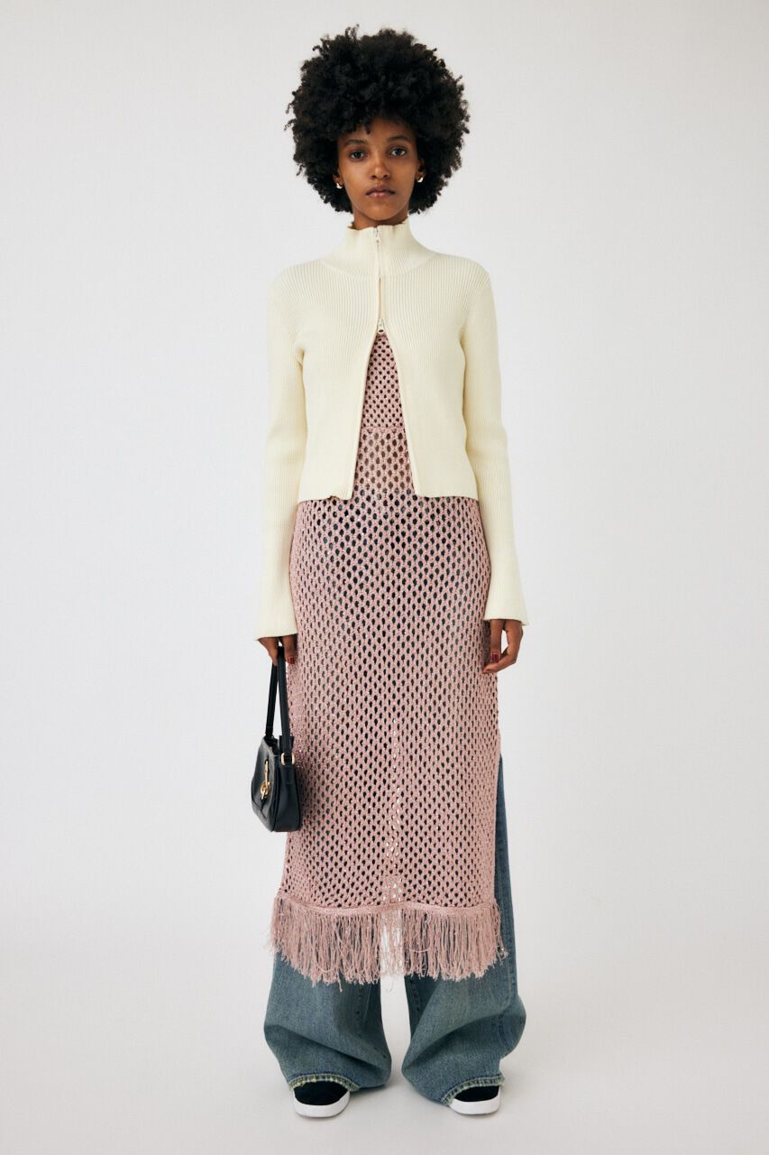 MOUSSY「MESH FRINGE ニットドレス」|ワンピース|L/PNK1