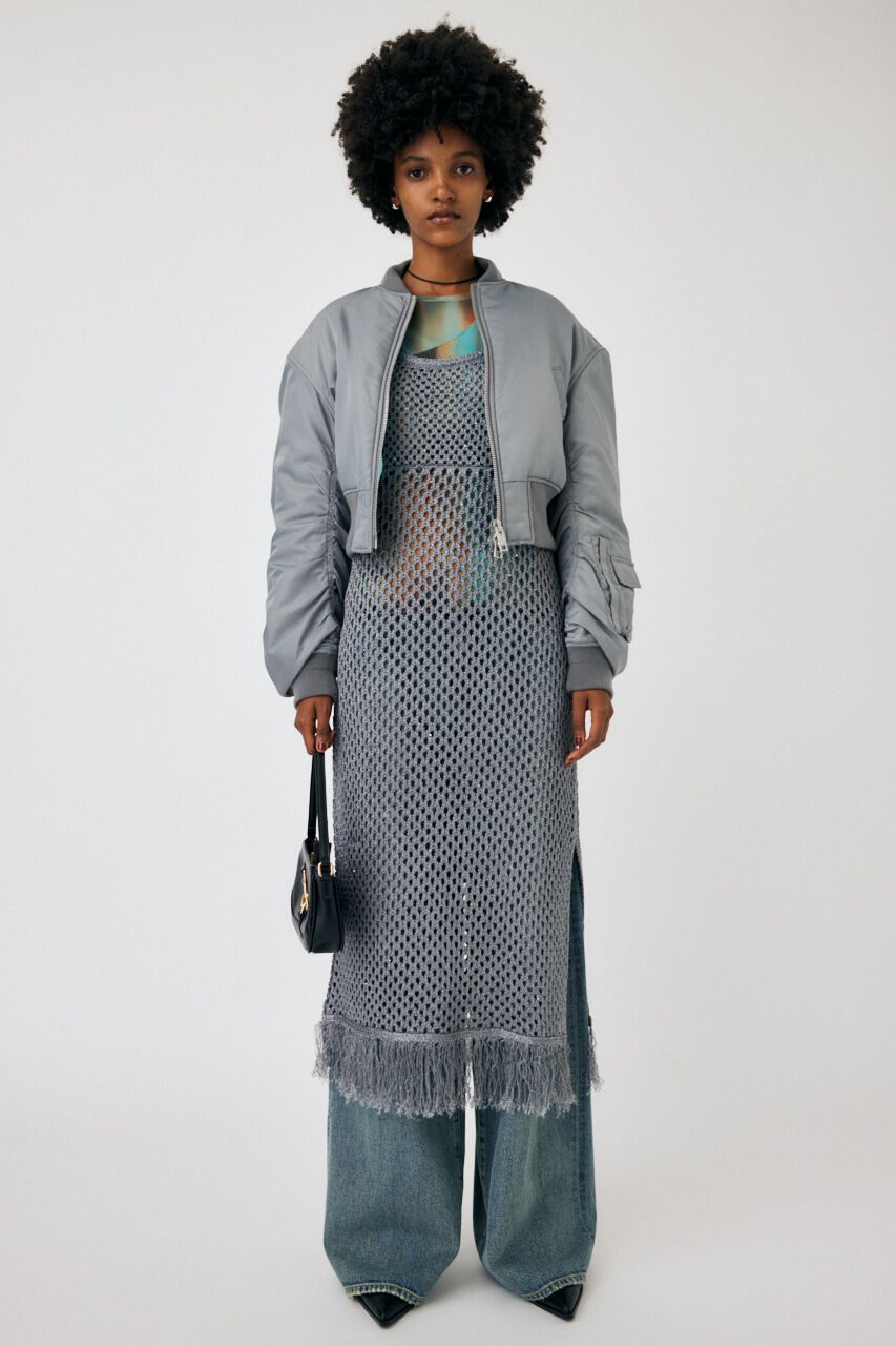 MOUSSY「MESH FRINGE ニットドレス」|ワンピース|L/GRY1