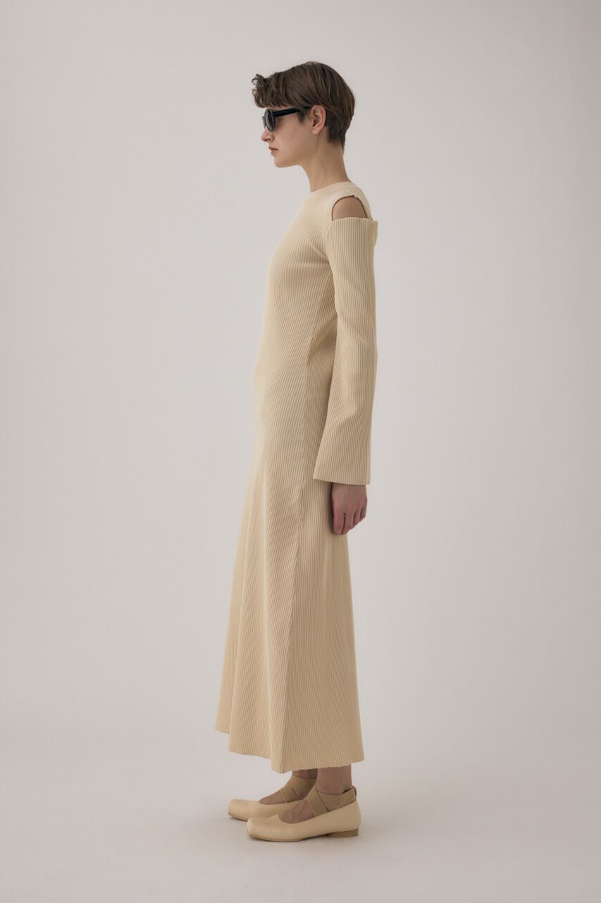 MOUSSY「リサイクルポリエステル使用オープンショルダーニットドレス」|ワンピース|