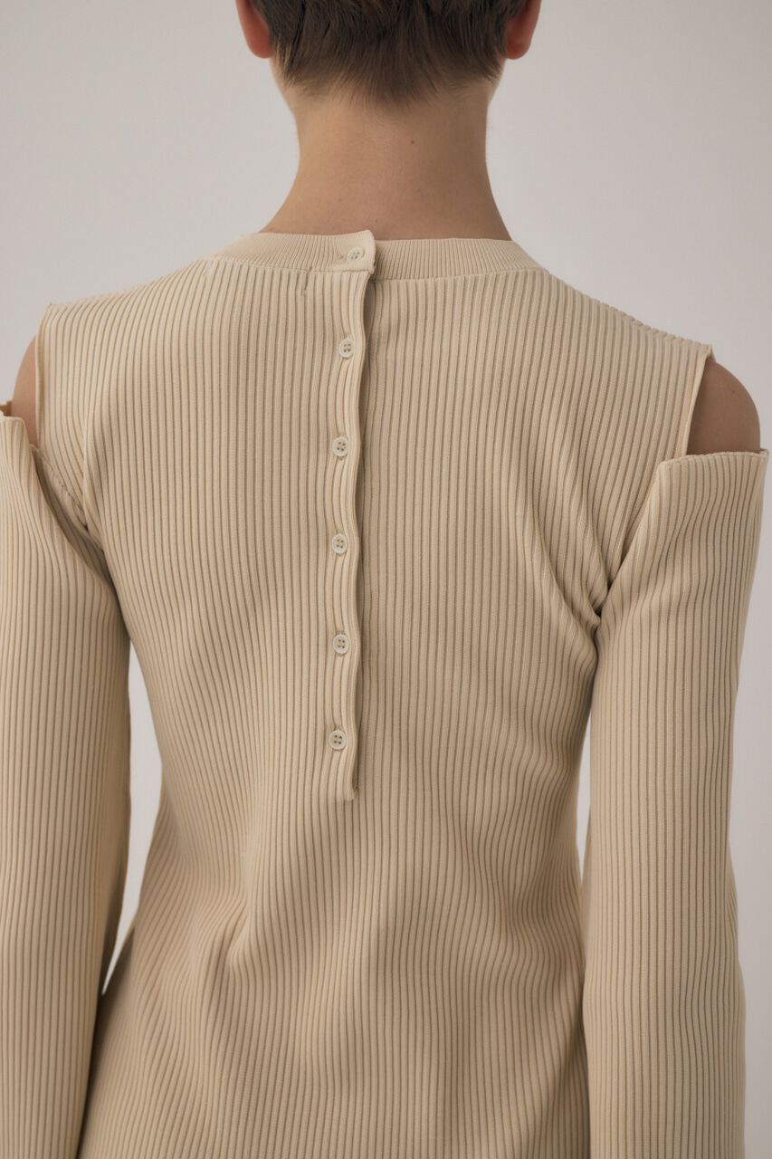 MOUSSY「リサイクルポリエステル使用オープンショルダーニットドレス」|ワンピース|