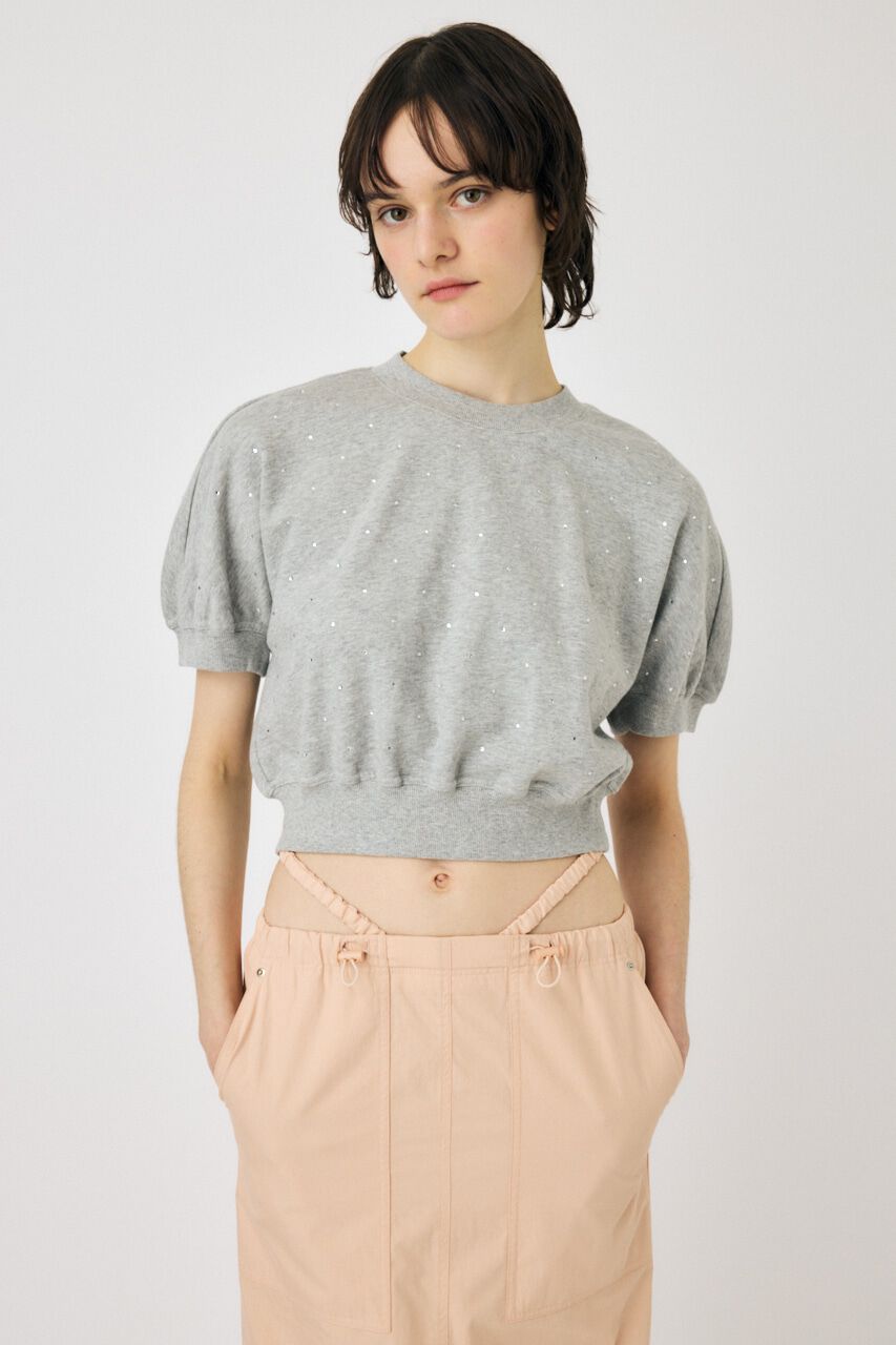 MOUSSY「RHINESTONE CROPPED スウェット」|Tシャツ・カットソー|T.GRY