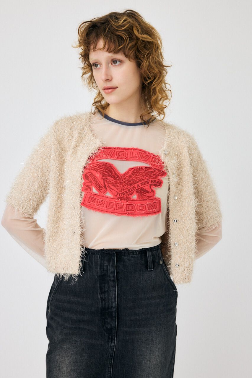 MOUSSY「SHAGGY GLITTER KNIT カーディガン」|カーディガン|