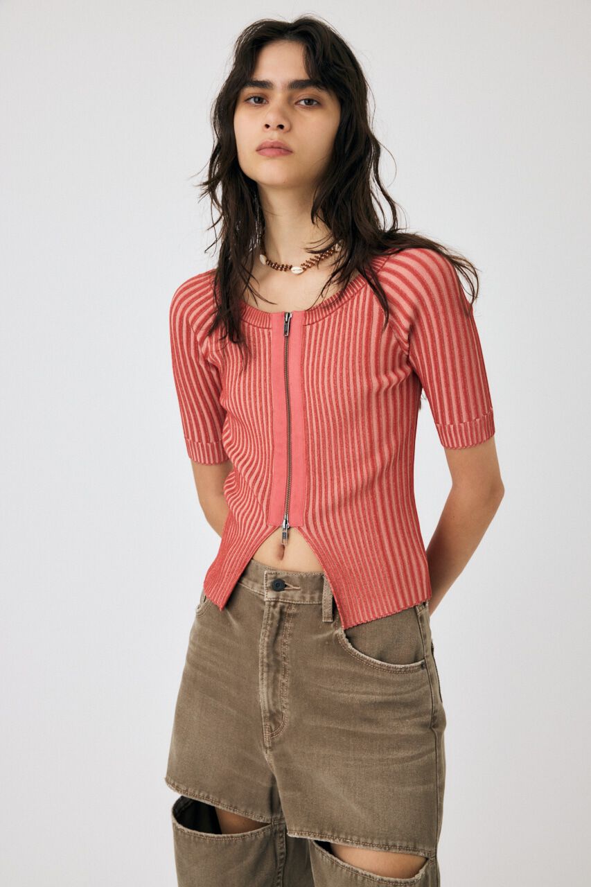 MOUSSY「ZIP UP RIB トップス」|ニット・セーター|