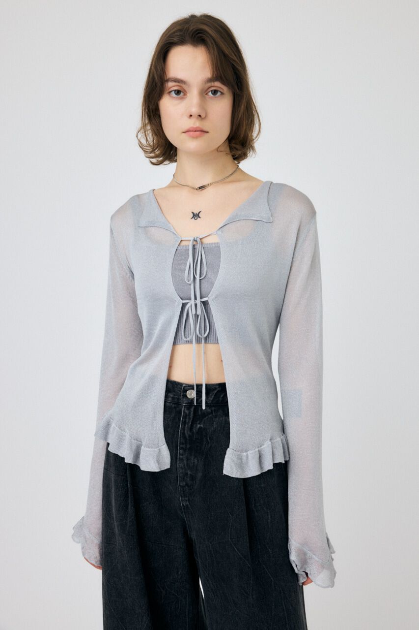 MOUSSY「OPEN NECK SHEER カーディガン」|カーディガン|L/GRY1