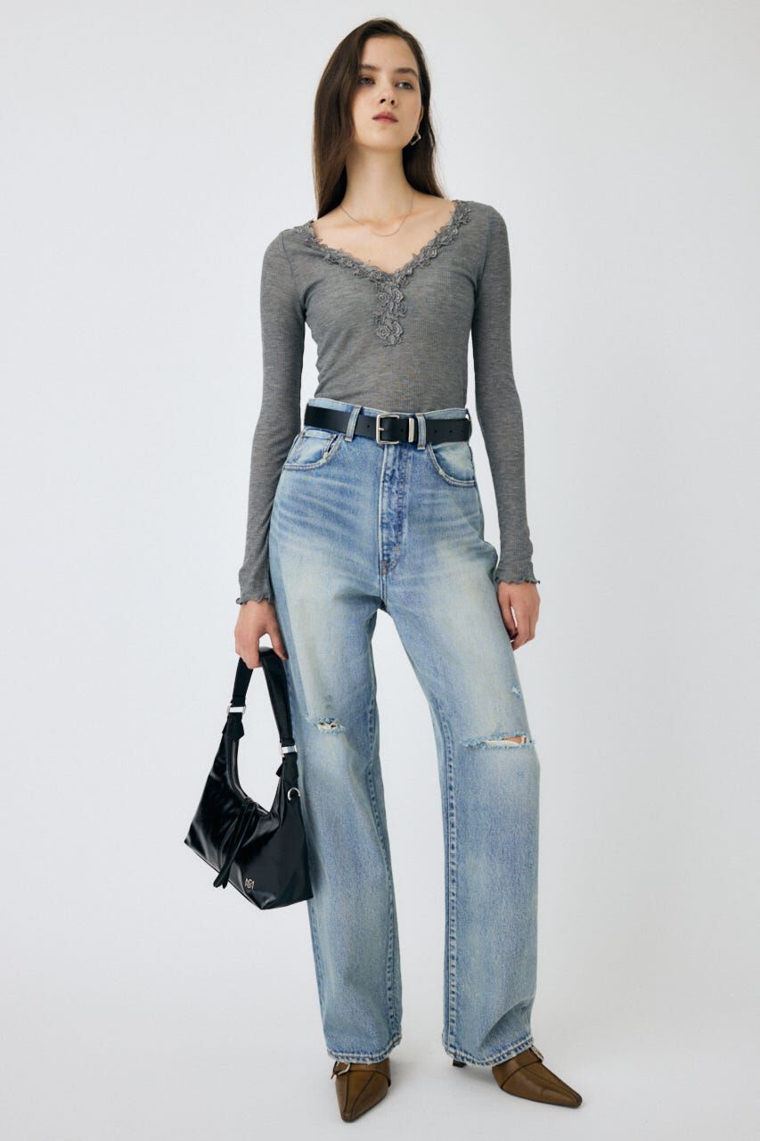 MOUSSY「HW CRASH LOOSE STRAIGHT」|デニム|