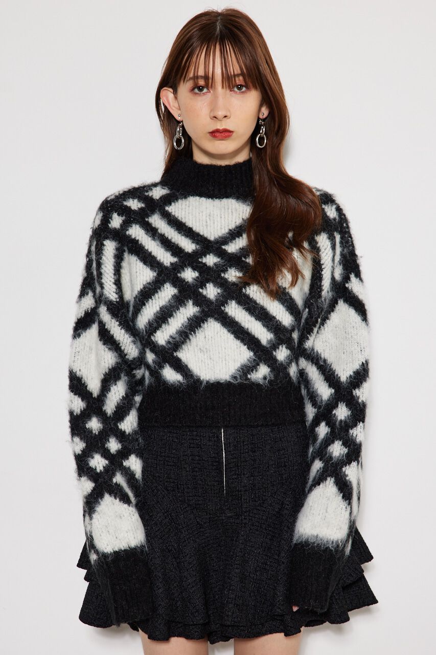 rienda「バイアスチェックニット TOP」|ニット・セーター|