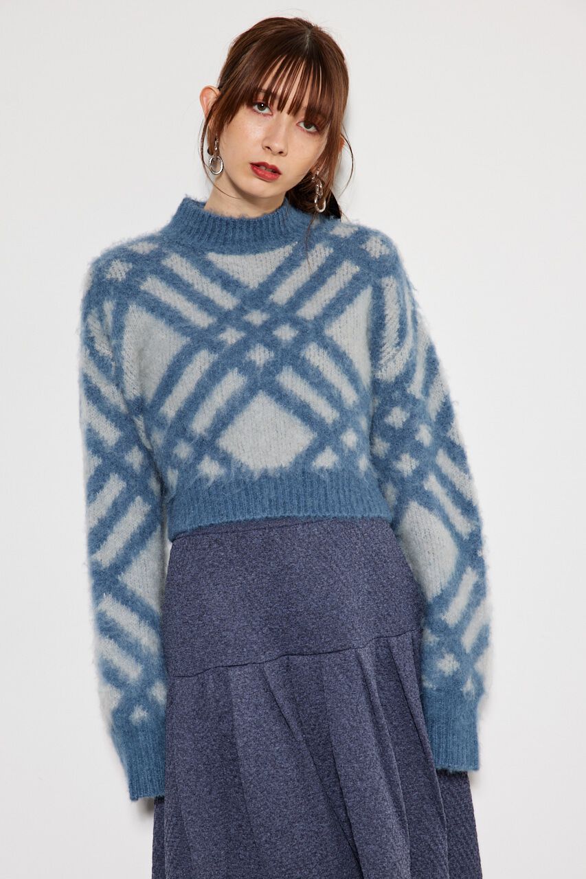 rienda「バイアスチェックニット TOP」|ニット・セーター|