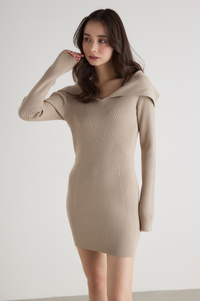 rienda「オーバーカラータイトmini Knit OP」|ワンピース|BEG