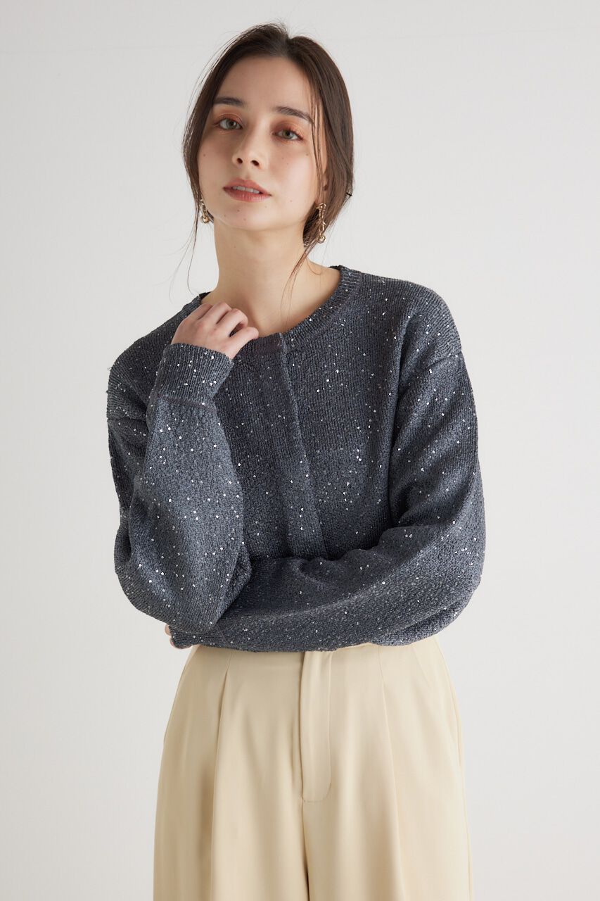 rienda「スパンコールKnit CD」|カーディガン|