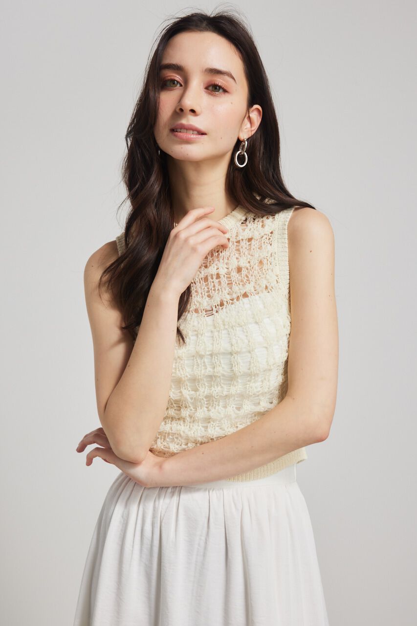 rienda「メッシュヤーンKnit TOP」|タンクトップ|L/YEL1