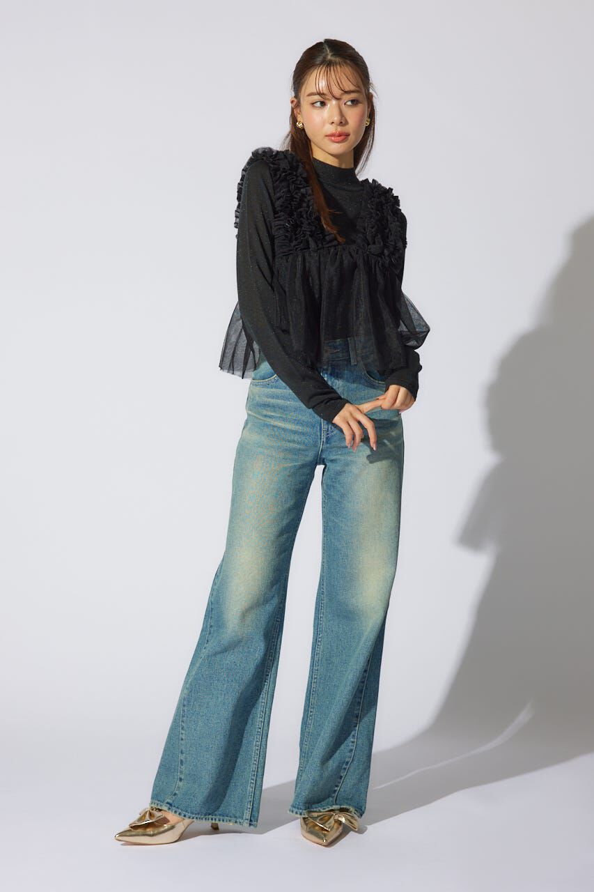 rienda「ボリュームチュールペプラムブラウス」|シャツ・ブラウス|