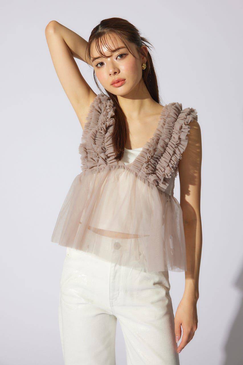 rienda「ボリュームチュールペプラムブラウス」|シャツ・ブラウス|L/BEG1