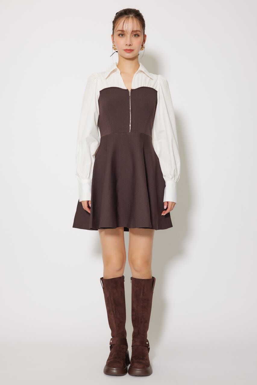 rienda「シャツドッキングフレアニットミニワンピース」|ワンピース|