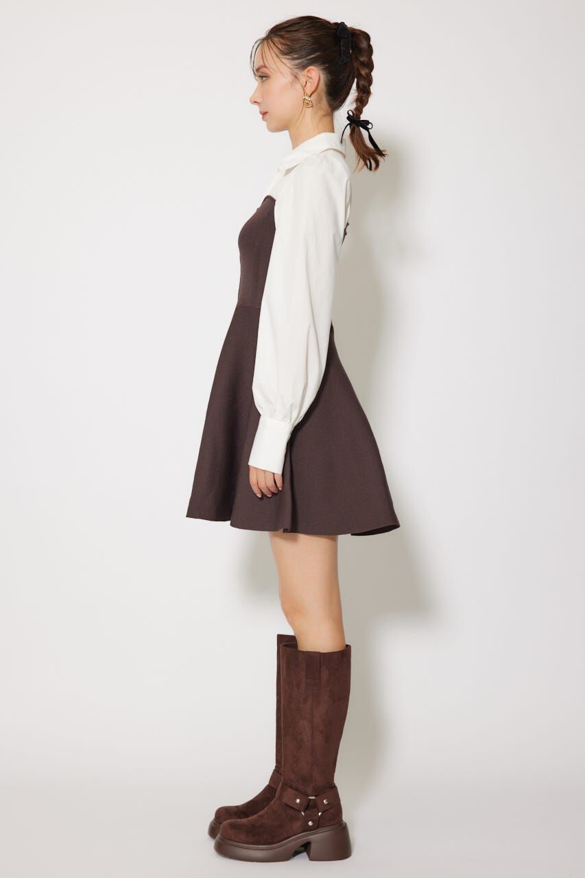 rienda「シャツドッキングフレアニットミニワンピース」|ワンピース|