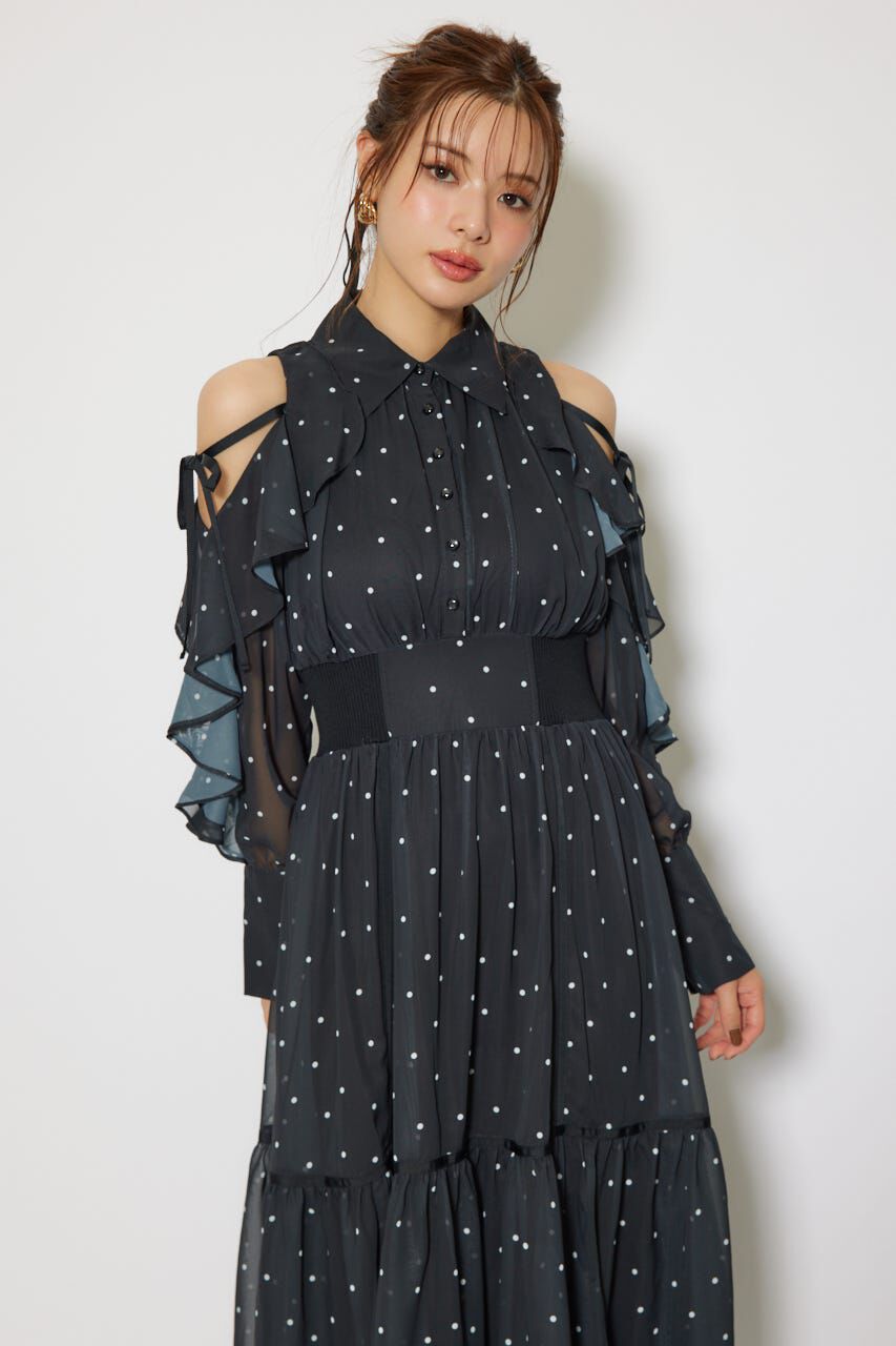 rienda「フリルスリーブニットドッキングワンピ」|ワンピース|