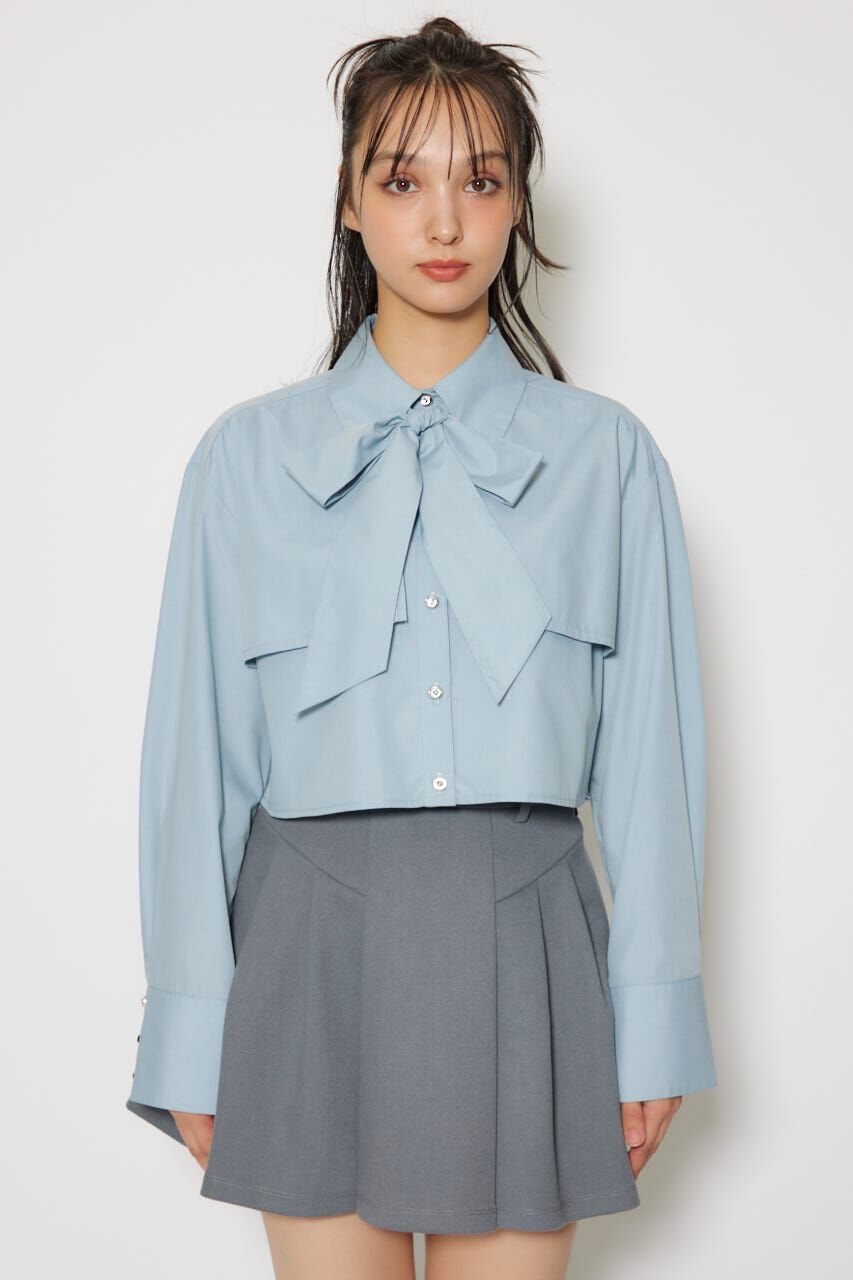 rienda「ビジューボタンボウタイシャツトップス」|シャツ・ブラウス|