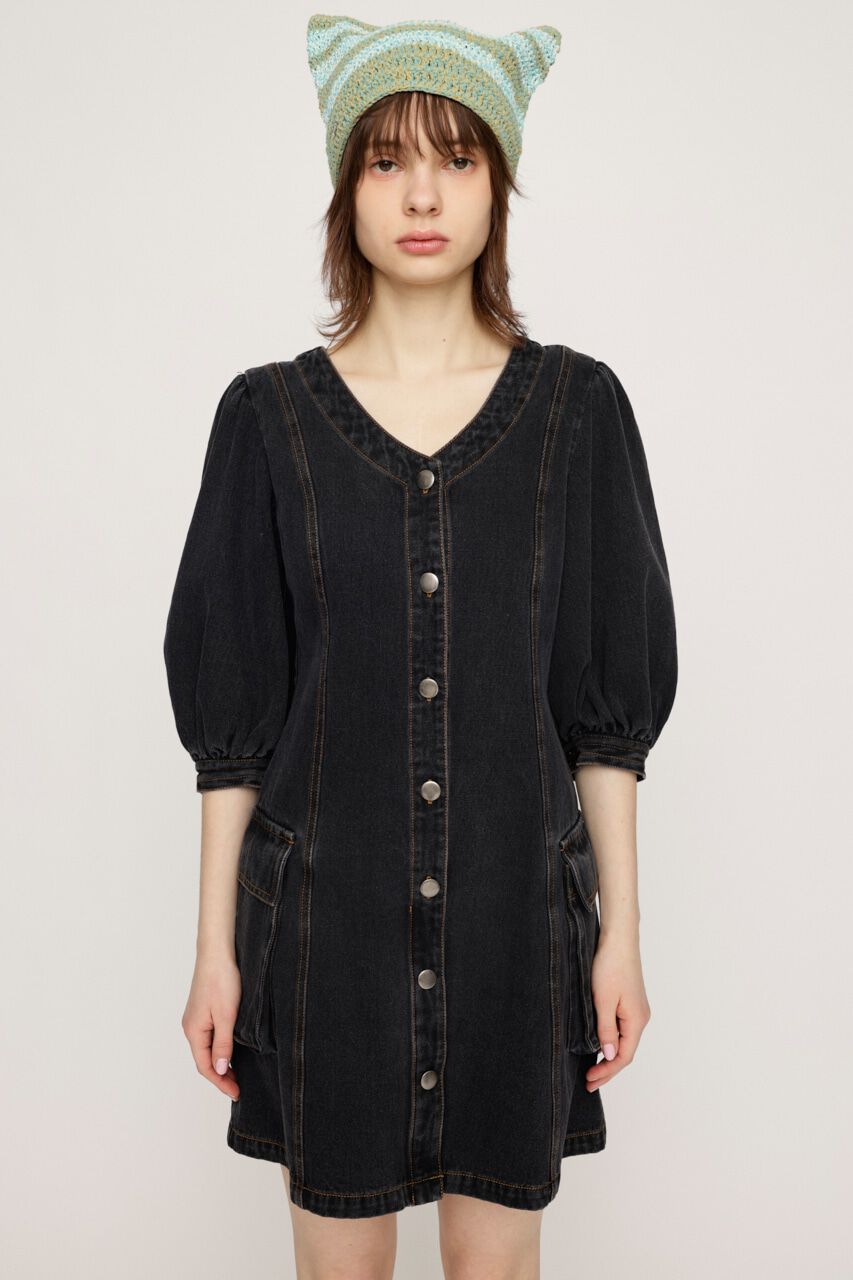 SLY「V NECK DENIM ショートワンピース」|ワンピース|BLK