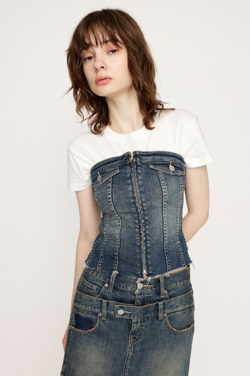 SLY「FRONT ZIP CORSET-E」|チューブトップ|