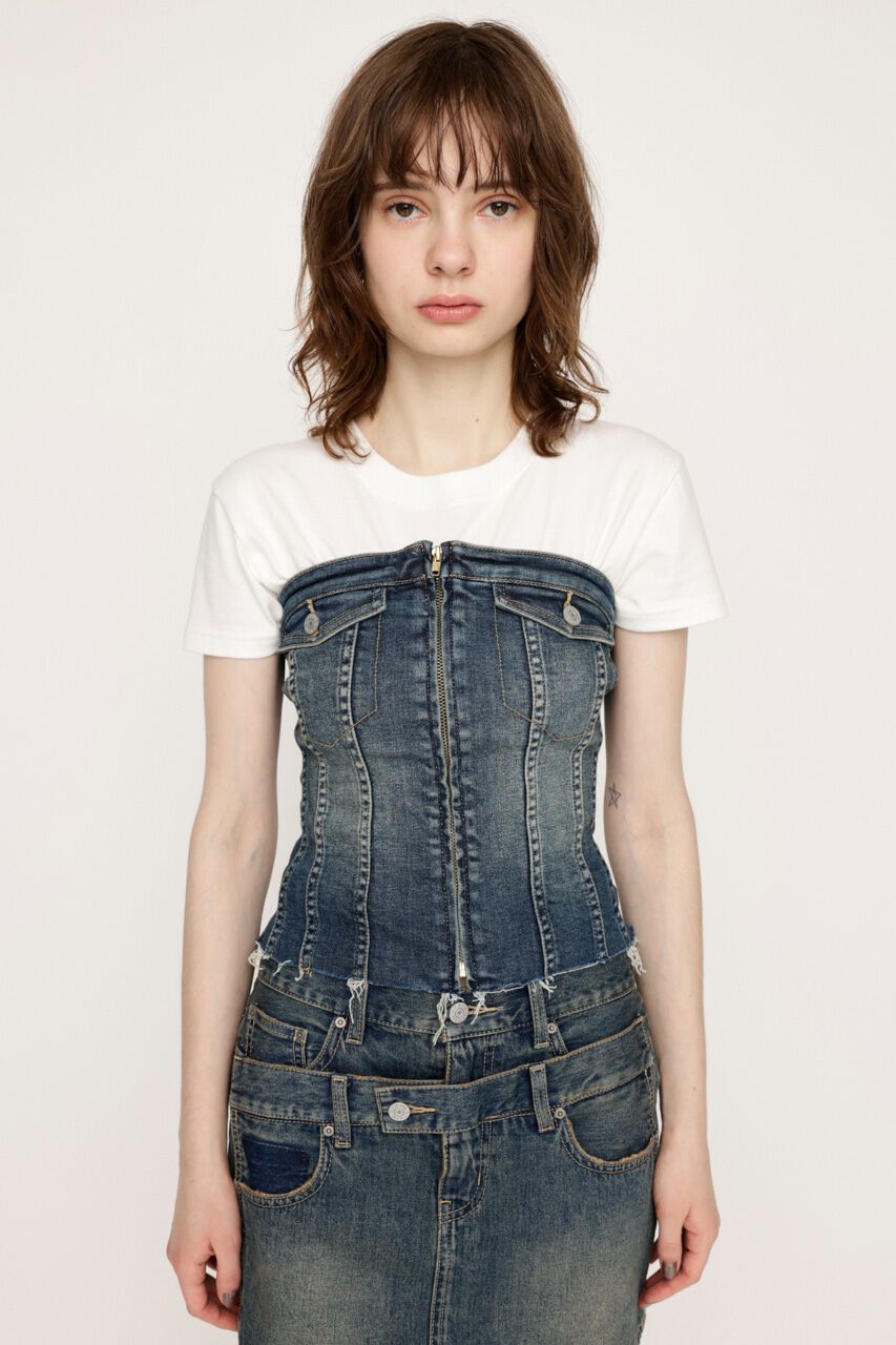 SLY「FRONT ZIP CORSET-E」|チューブトップ|