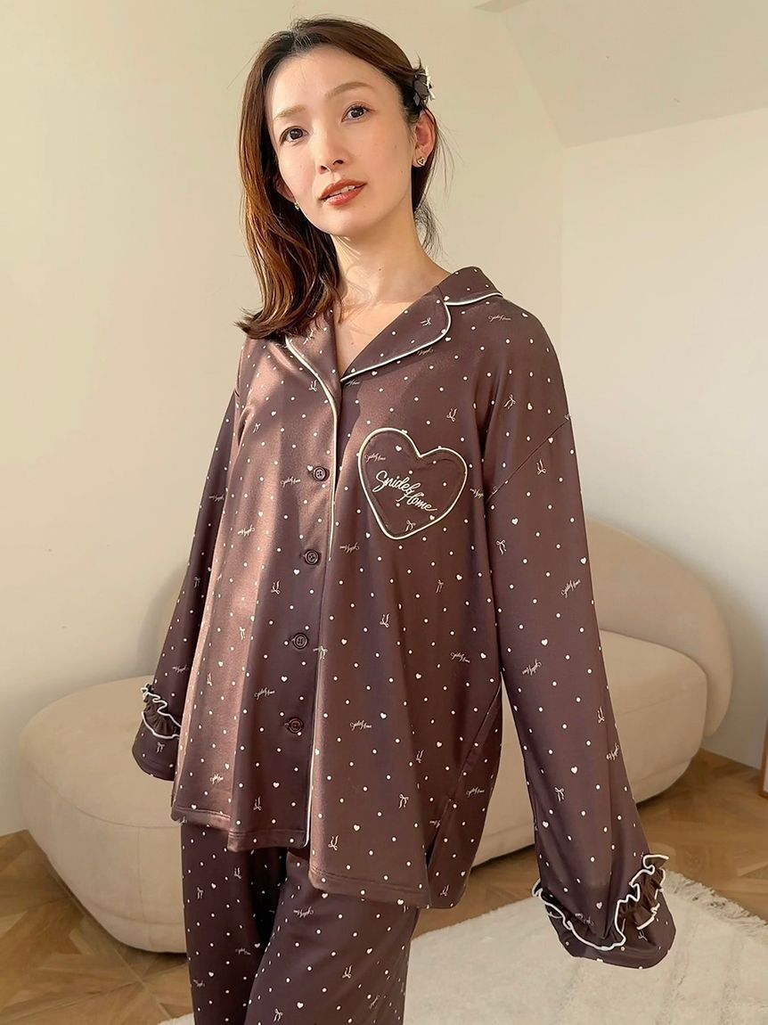 SNIDEL HOME「ハートドット柄開襟シャツ」|ルームウェア|