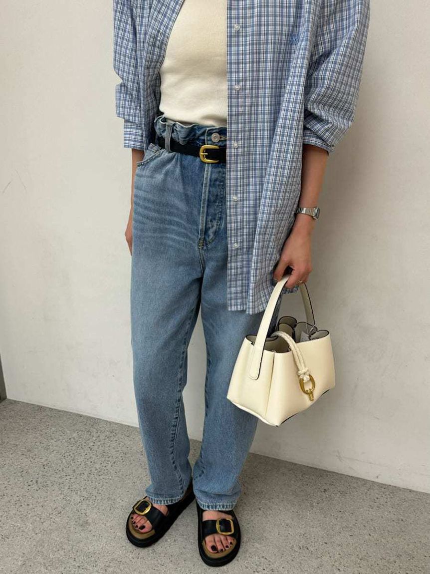 Mila Owen「【ウォッシャブル】ウエストゴムギャザーデニムパンツ」|デニム|