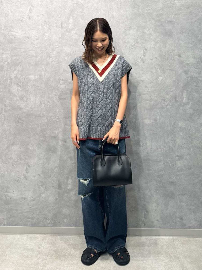 Mila Owen「ダメージ加工ルーズストレートデニムパンツ」|デニム|