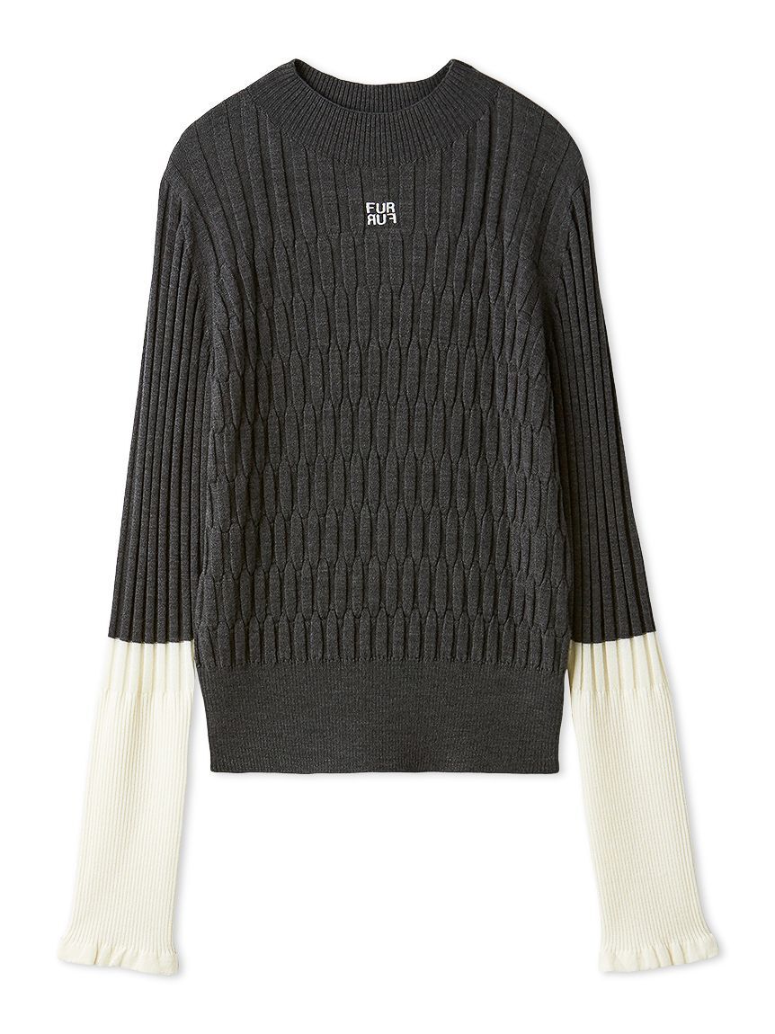 FURFUR「ロゴ刺繍バイカラーリブニット」|ニット・セーター|