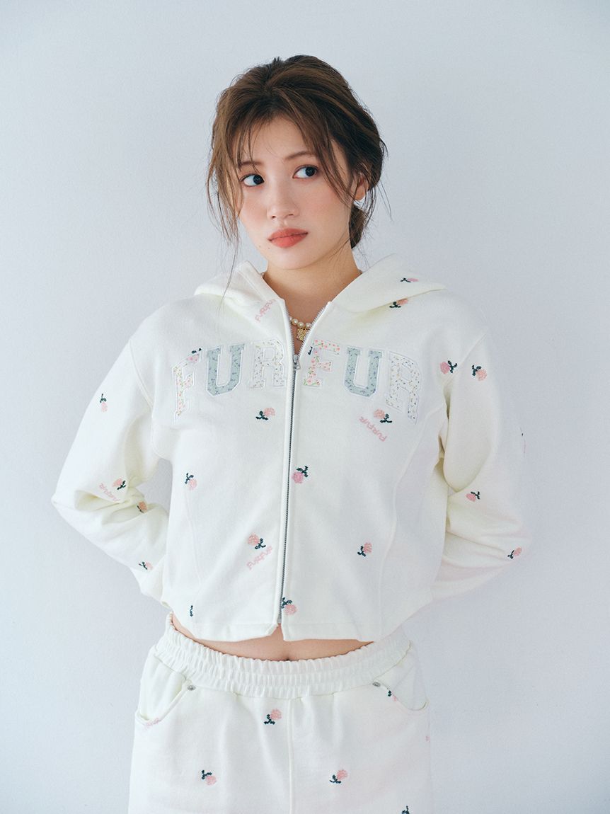 FURFUR「フラワー刺繍ジップアップフーディー」|パーカー|IVR
