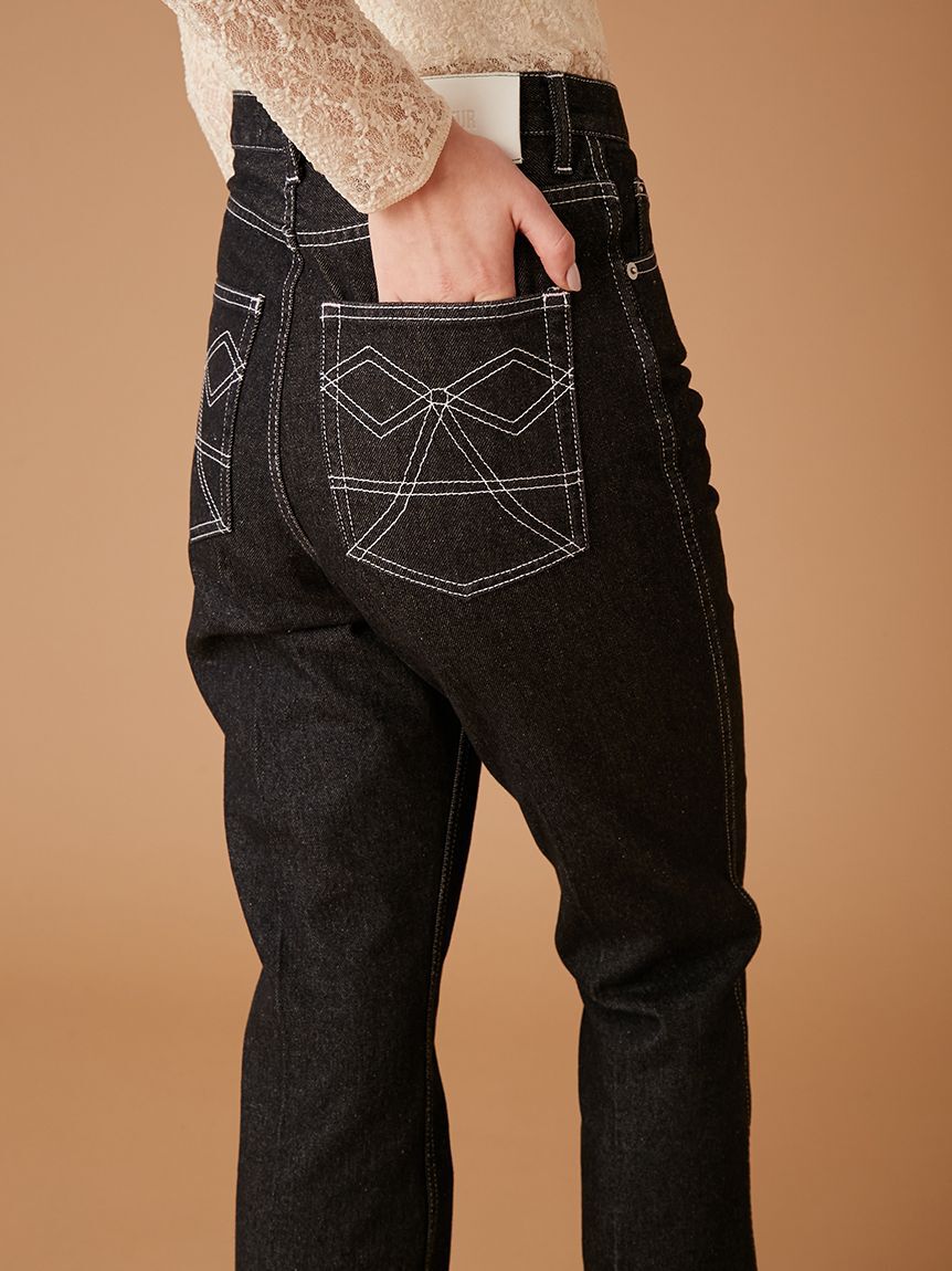 FURFUR「リボンステッチセミフレアデニムパンツ」|デニム|