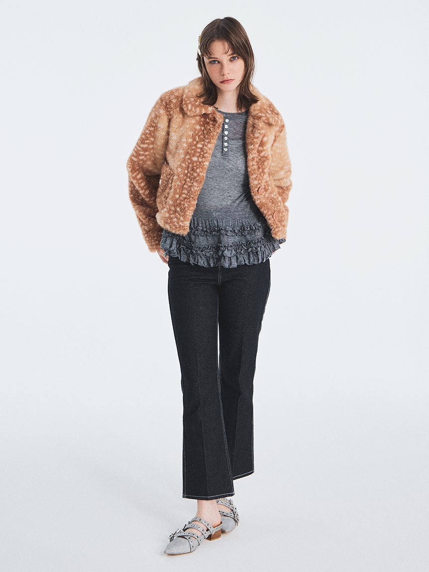 FURFUR「リボンステッチセミフレアデニムパンツ」|デニム|