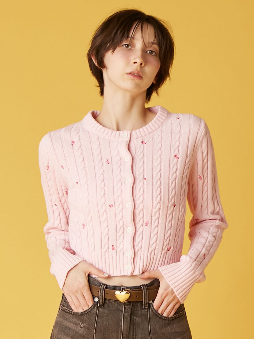 FURFUR「フラワー刺繍ケーブルカーディガン」|カーディガン|PNK