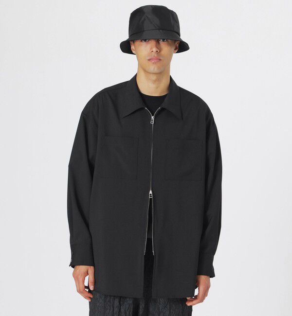  「ウールミックスポプリンジップシャツ」|シャツ・ブラウス|ブラック