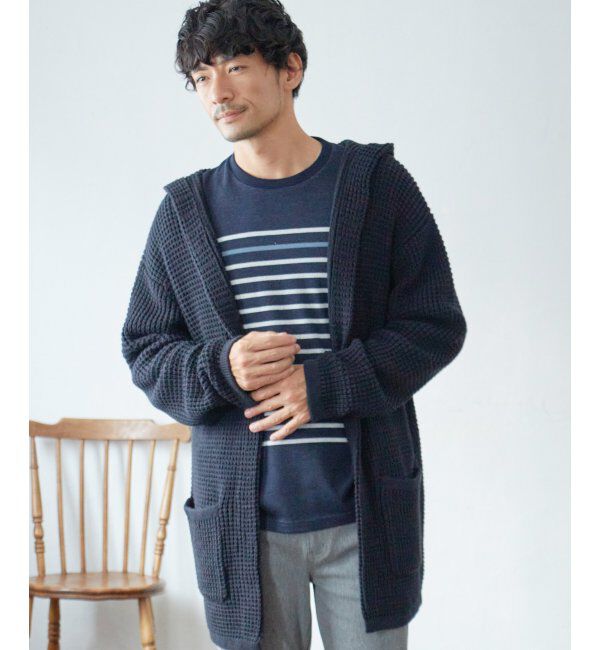 ikka「【洗える】ワッフルニットフーディガン」|その他|ネイビーブルー