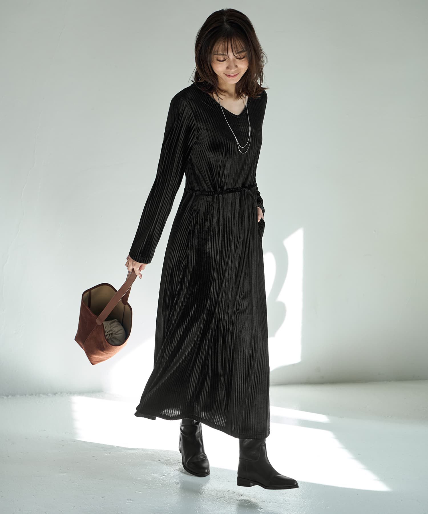 STYLE DELI「ストライプベロアワンピース」|ワンピース|