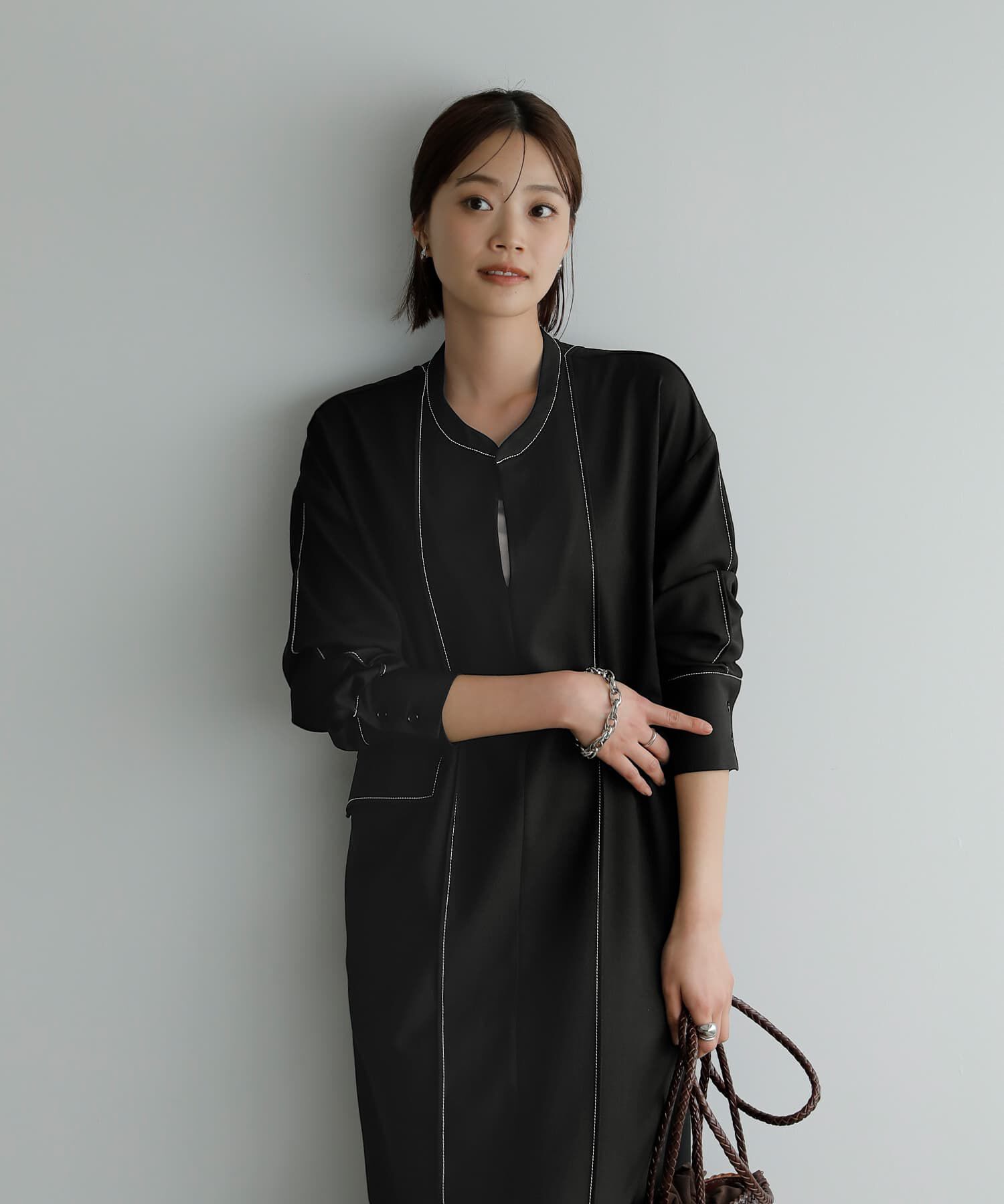 STYLE DELI「【LUXE】配色ステッチ両裾ファスナーワンピース」|ワンピース|