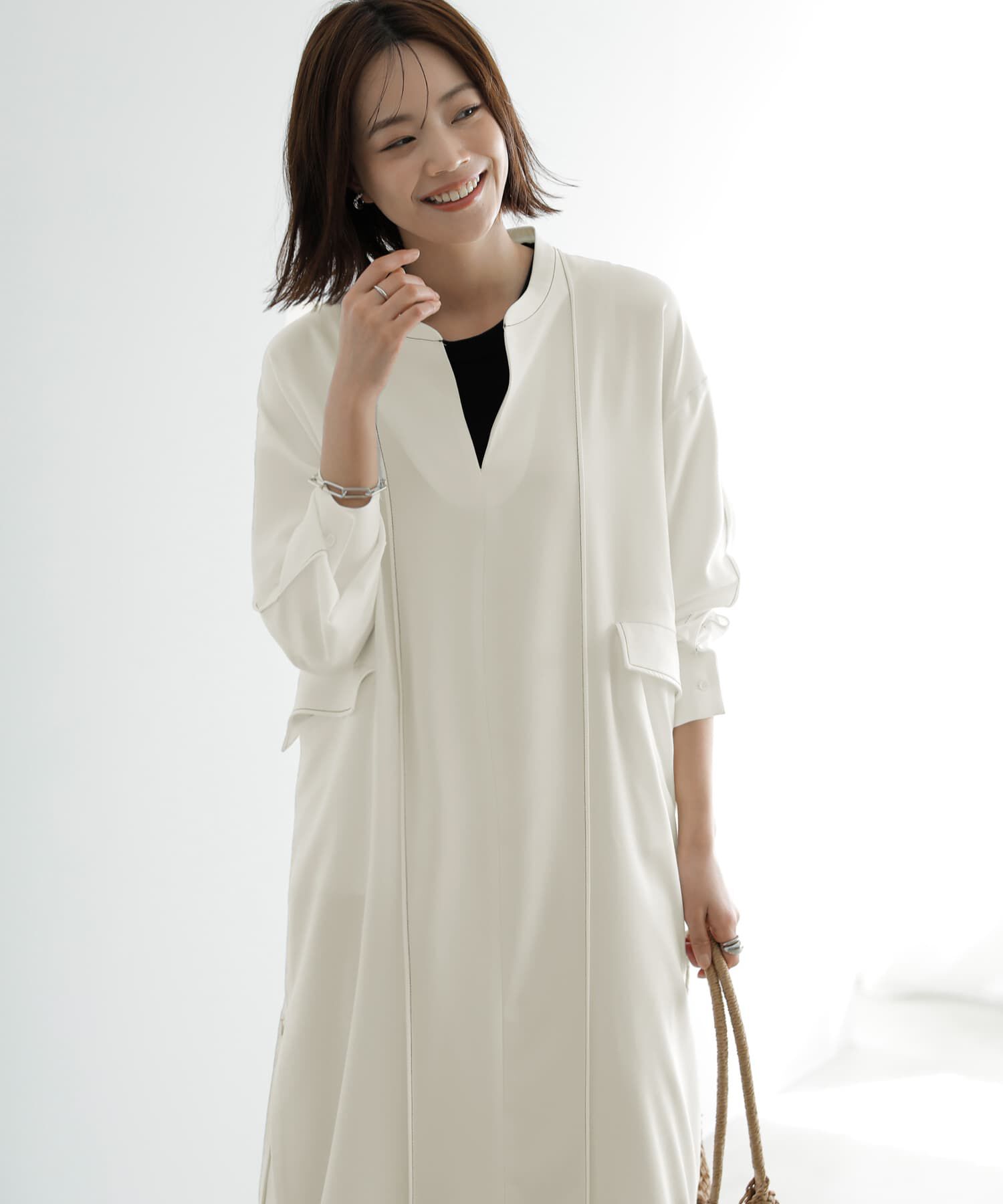 STYLE DELI「【LUXE】配色ステッチ両裾ファスナーワンピース」|ワンピース|