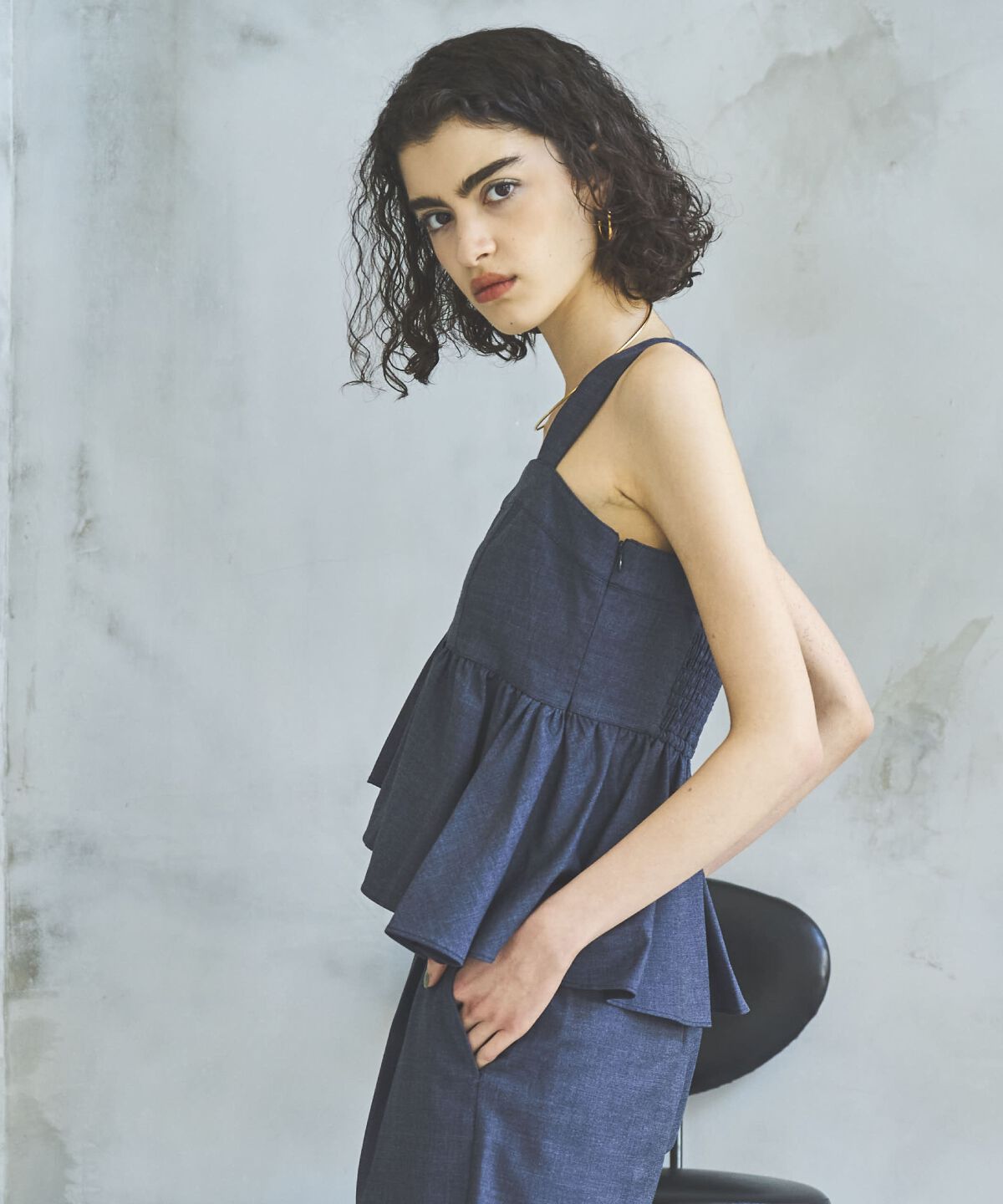 アンドクチュール「シャンブレーペプラムキャミブラウス」|シャツ・ブラウス|