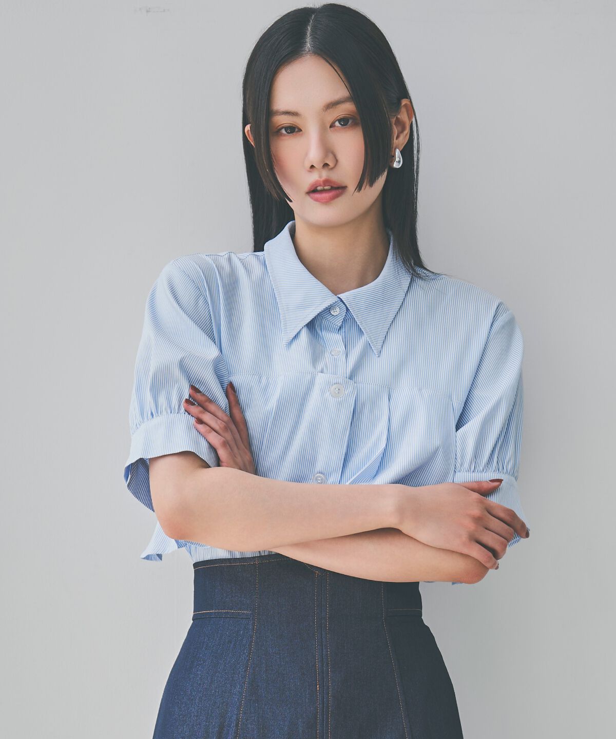 アンドクチュール「ストライプヨークハーフスリーブシャツ」|シャツ・ブラウス|