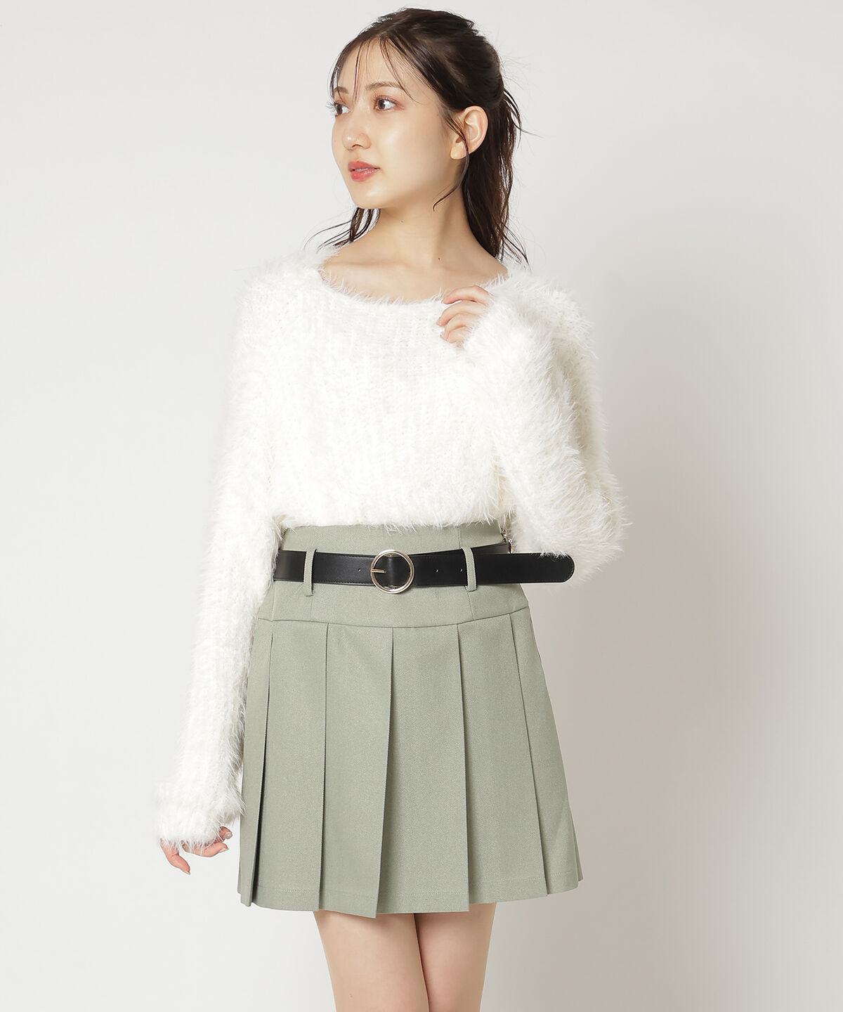 REDYAZEL「ベルト付きローウエストプリーツミニスカート」|フレア|