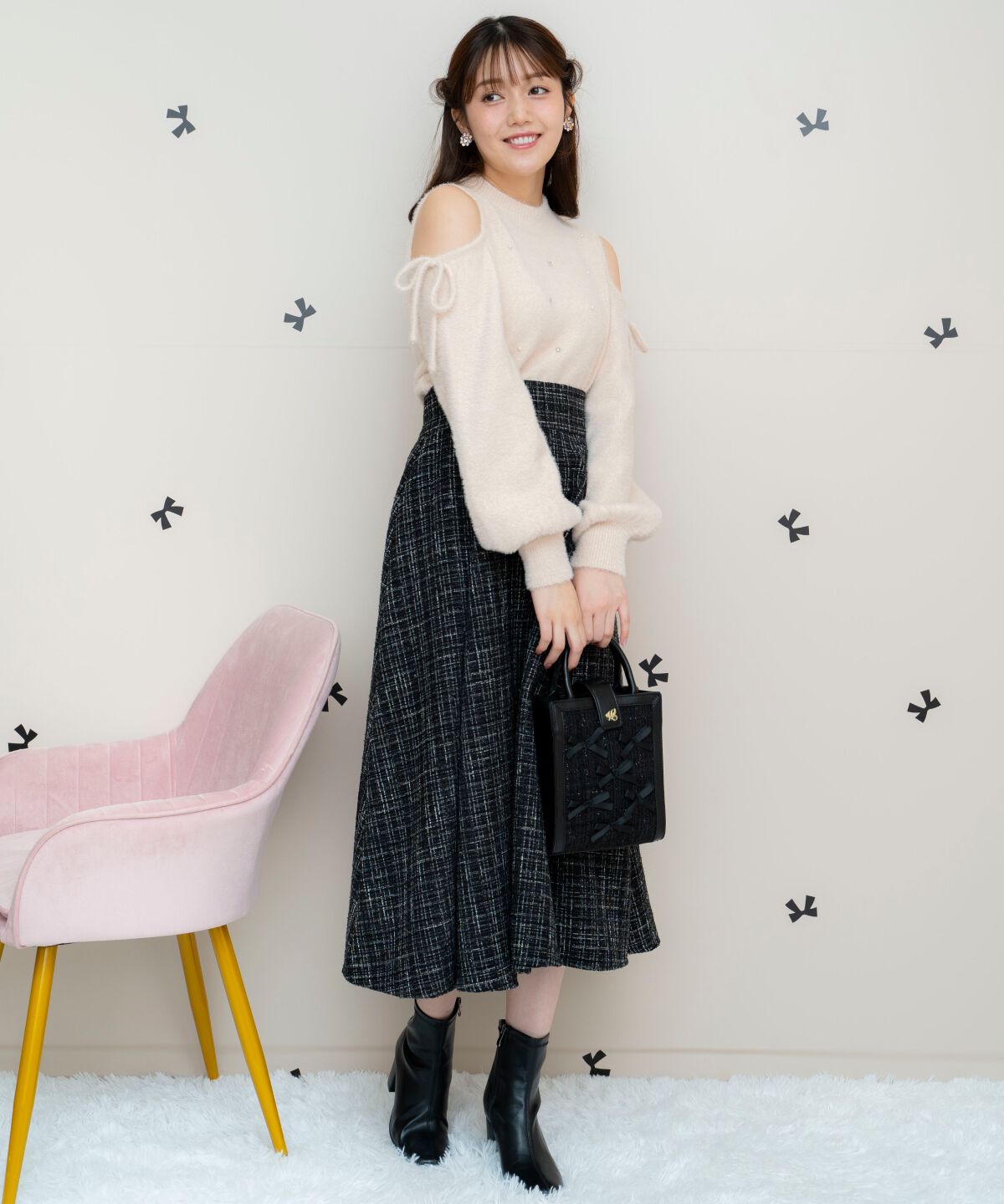 WILLSELECTION「バックスピンドルラメツイードフレアスカート」|フレア|