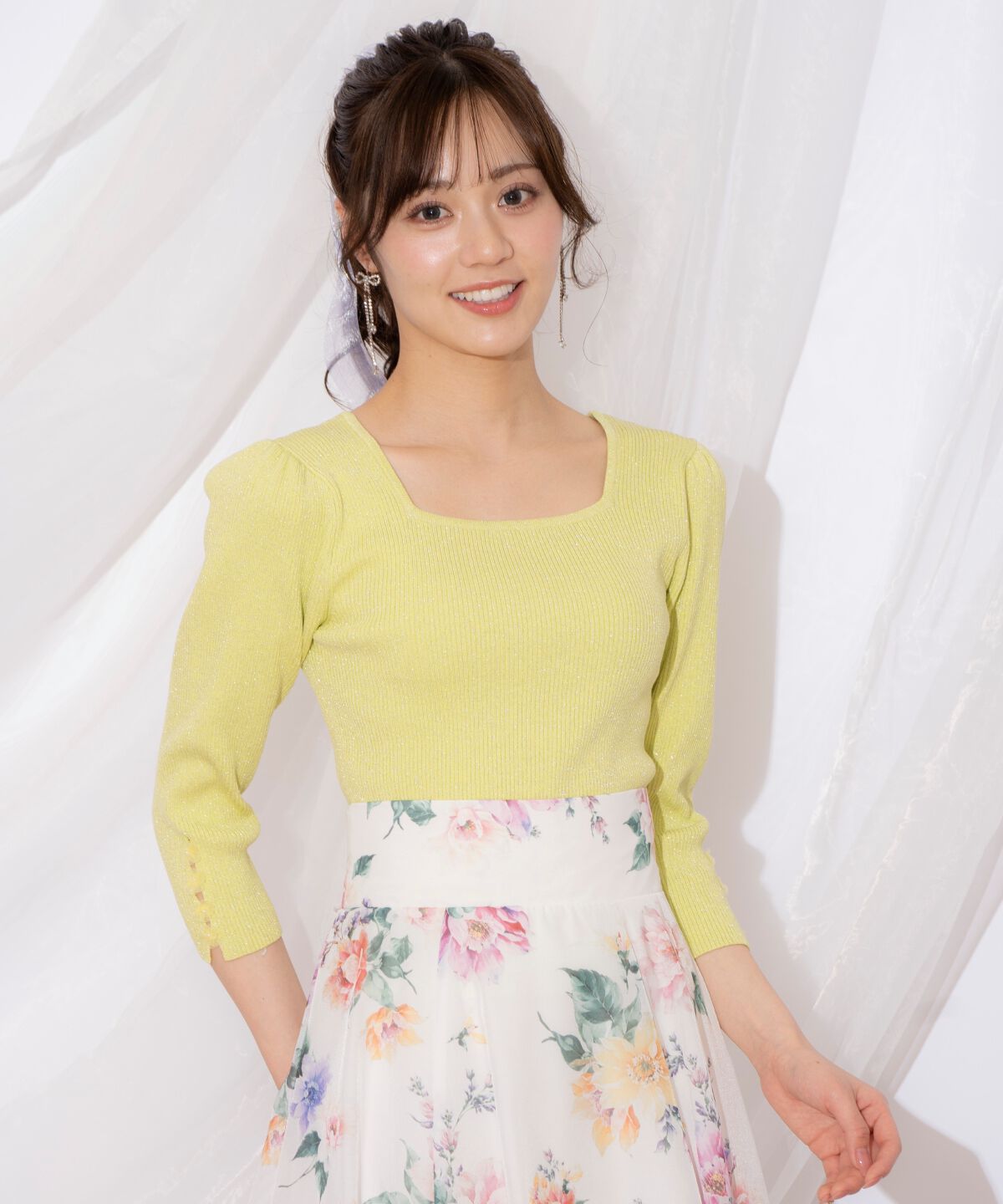 WILLSELECTION「袖フラワーラメ7分袖ニットプルオーバー」|ニット・セーター|