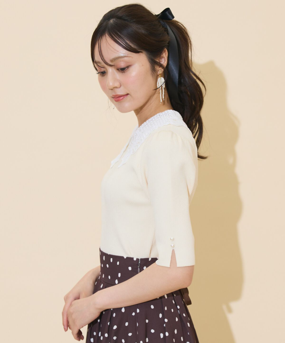 WILLSELECTION「リボンレースカラーリブニット」|ニット・セーター|