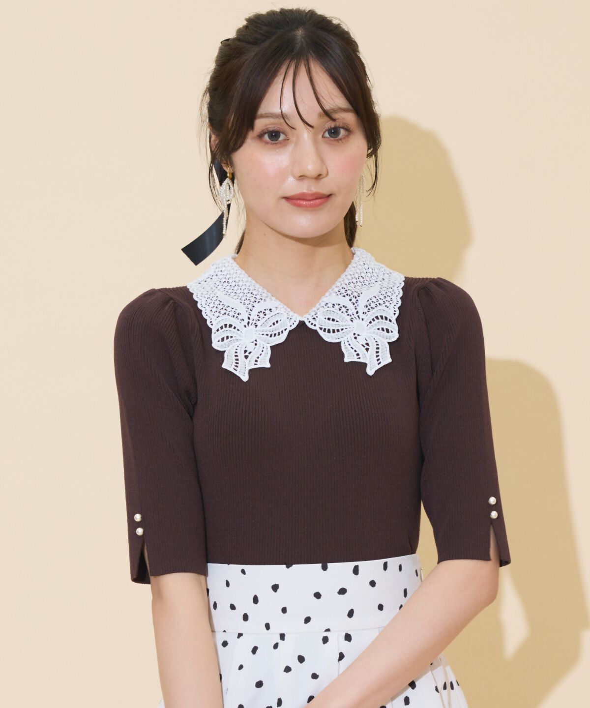 WILLSELECTION「リボンレースカラーリブニット」|ニット・セーター|ﾀﾞｰｸﾌﾞﾗｳﾝ